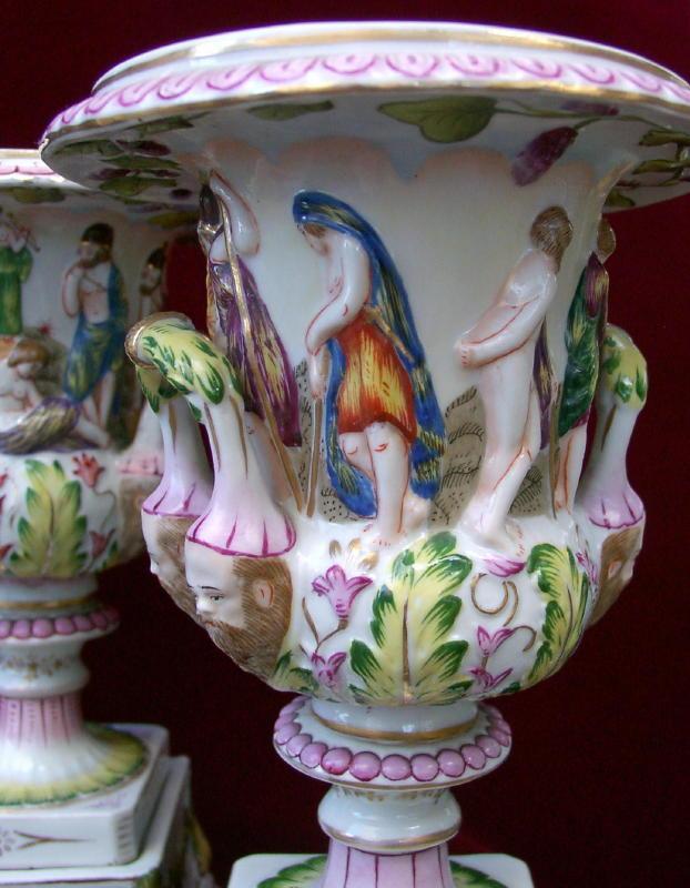 Italian Porcelain Capo Di Monte Amphoras