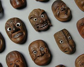 Japanese Ceramic Mask Netsuke 20pcs Set