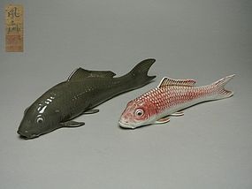 Japanese Porcelain Carp Okimono by Hoshi