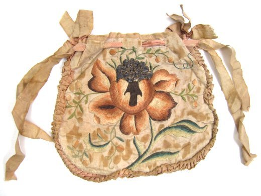Double-Sided Ivory Silk Embroidered Purse, 1730-1750