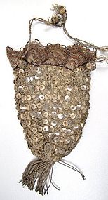 18th C Silver Sequined Reticule