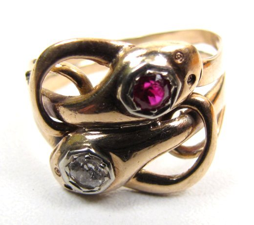 Gentleman’s Victorian Snake Ring, Ruby Diamond
