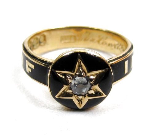 Beautiful Enamel and Diamond Victorian Mourning Ring