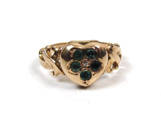 Victorian Heart-Shaped Locket Ring, Gold, Emeralds