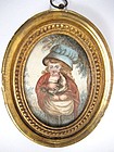 19th C Primitive Portrait Miniature, Girl with Spaniel
