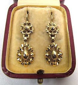 Superb Gold and Collet-Set Diamond Georgian Earrings