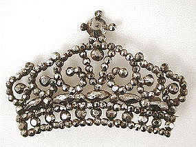 Early Victorian Cut Steel Brooch -- Crown!