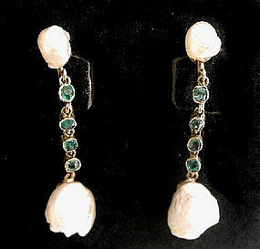 Victorian Pearl & Emerald Dangle Earrings