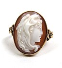 Antique Shell Cameo Ring, Long Haired Woman