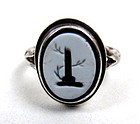 Antique Nicolo Intaglio Silver Ring, Broken Column
