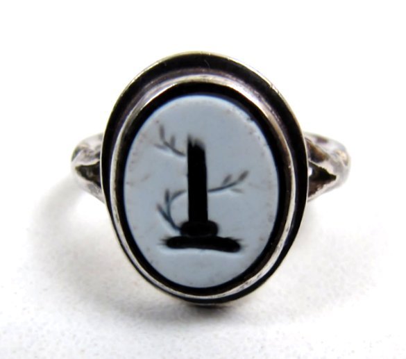 Antique Nicolo Intaglio Silver Ring, Broken Column