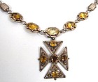 Victorian Citrine and Silver Necklace, Maltese Cross