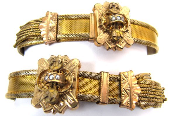 Pair of Victorian Gold Filled Mesh Slide Bracelets
