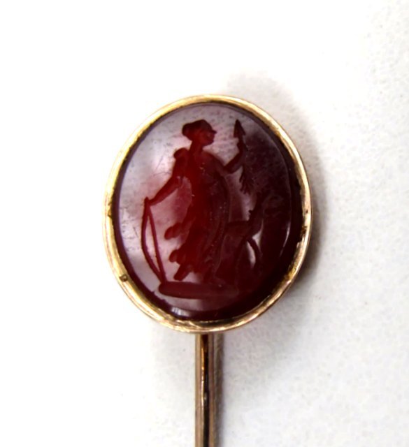 Antique Carnelian Intaglio Stick Pin, Artemis