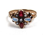 Striking Victorian Opal Garnet and Pearl Cluster Ring