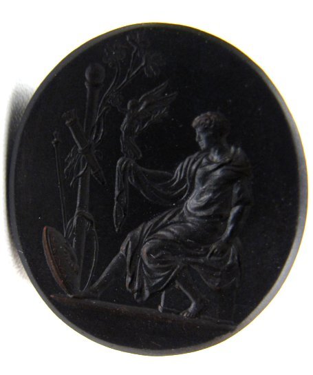 18th C Wedgwood Basalt Fob Seal, Achilles and Nike