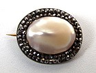 19th C Cut Steel and Faux Pearl Brooch