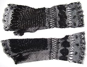 Long Pair of Black Victorian Netted Fingerless Mitts