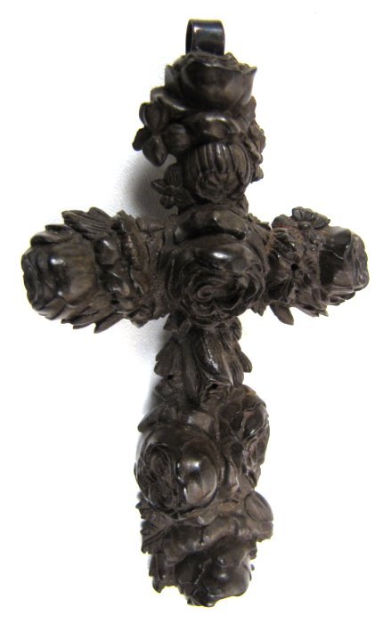 Ornate 19th C Vulcanite Mourning Cross