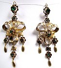 Stunning 18th C Gilt and Emerald Pendant Earrings