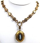Classic Victorian Gilt Cameo Locket and Ornate Chain
