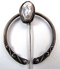 19th C Silver Penannular Brooch with Baroque Pearl