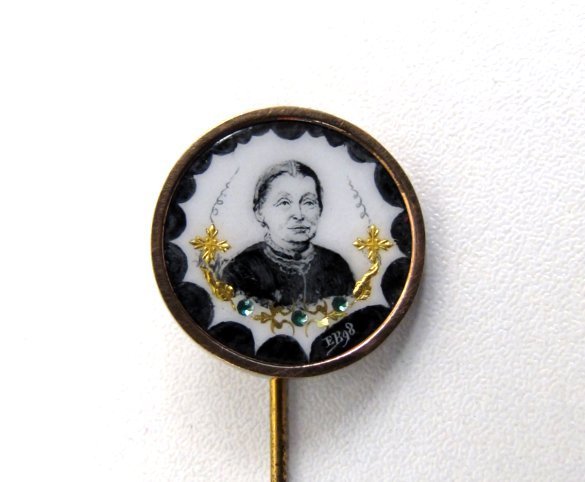 Unusual 19th Mourning C Stick Pin, Woman