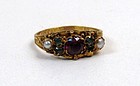 Stunning Georgian Style Ring, Garnet, Emerald, Pearls
