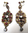 Antique Austro Hungarian Pendant Silver Gilt Earrings