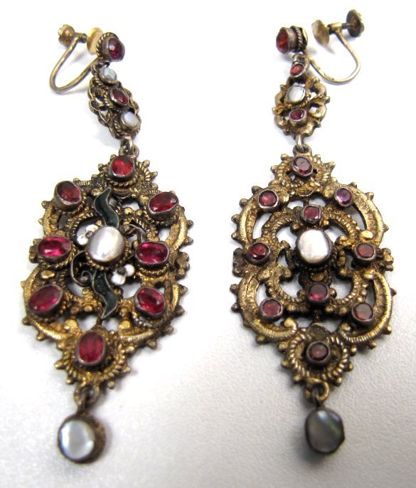 Antique Austro Hungarian Pendant Silver Gilt Earrings