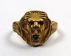 Gilt Metal Art Nouveau Ring, Lion's Head