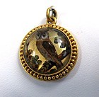 Rare Victorian Essex Crystal Pendant, 18K Gold, Owl!