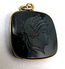 Antique Bloodstone Intaglio Pendant, Head of Apollo