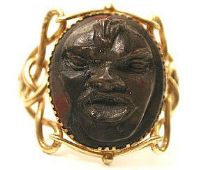 Unusual 19th C 14k Lava Cameo Mask Ring