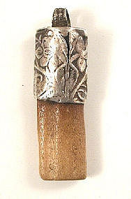 Intriguing 18th C Silver Pendant Talisman, Bone
