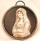 Charming French School Portrait Miniature, Lady, 1820