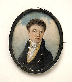 Portrait Miniature of Curly-Haired Gent, by Krall, 1818