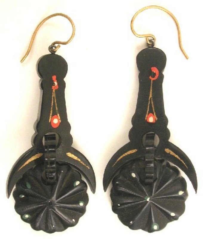 Exceptional 19th C Articulated Earrings, Tortoise