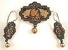 Unusual Victorian Demi Parure, Earrings and Brooch