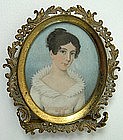 English School Portrait Miniature, Lady w/ Collar