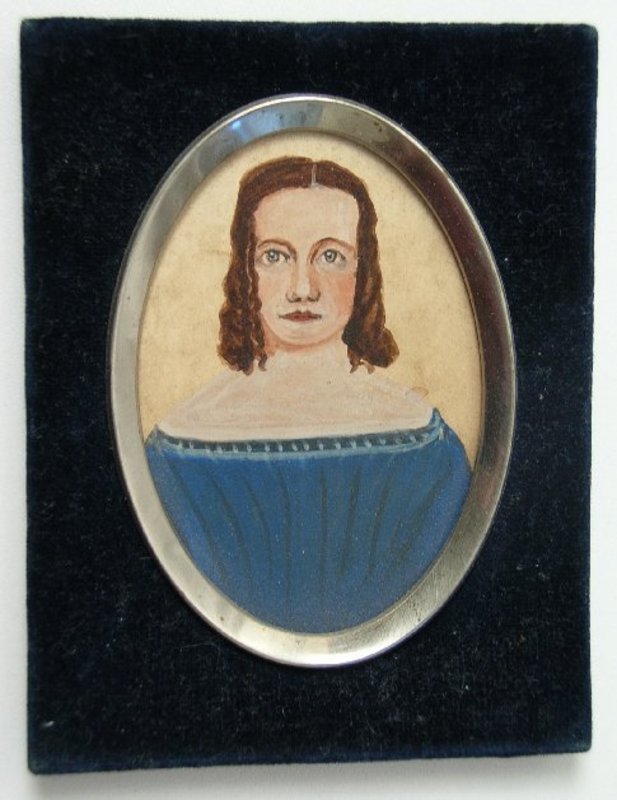 Folk Art Portrait Miniature of Young Woman