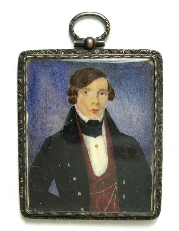 19th C Folk Art Portrait Miniature of Gent