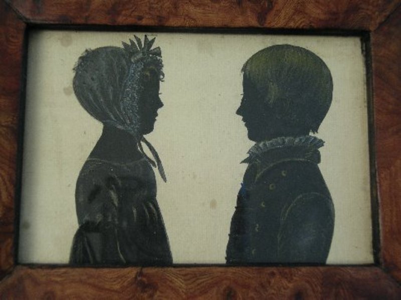 Portrait Miniature Cut Silhouettes of a Boy and a Girl