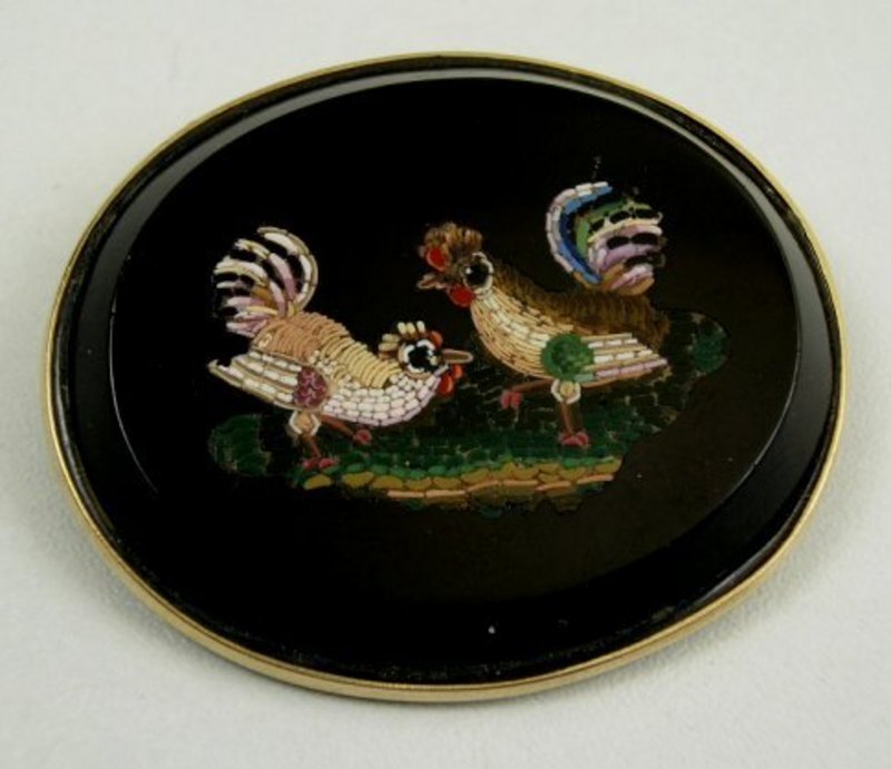 Rare 19th C Micro Mosaic of Two Chickens