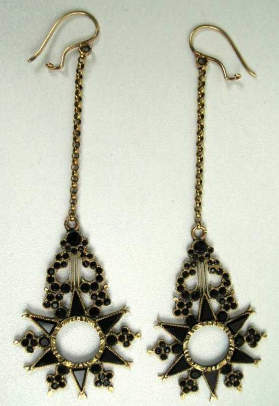Stunning Victorian Onyx and 14k Gold Earrings