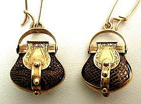 Eye-catching Victorian Gold and Hair Earrings -- Purses