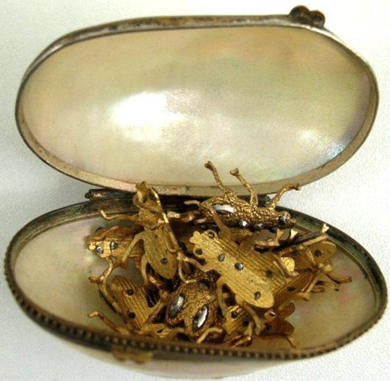 19th C Mother of Pearl Box with Cut Steel Flies
