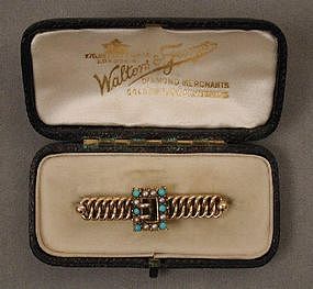 Victorian Turquoise & Pearl Brooch 1890, 14K