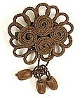 19th C Hair Brooch; Flower with Drops