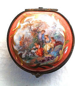 Charming Antique Porcelain Box Pastoral Scene